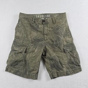 Gasoline Mens Olive Green Tropical Leaf Print Cargo Shorts Size 32 Cotton